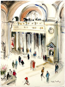 Helen Frank New Jersey Artist "The Great Hall" Oil on Paper 22 x 30 inches. Helen Frank's etchings and original drawings, master print collection, painting oil on paper, paintings and modern art are for sale at the Westwood Art Gallery, New Jersey.