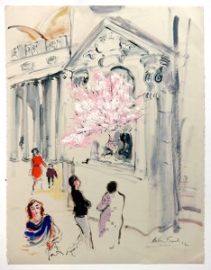Artist Helen Frank Cherry Blossoms Painting the Metropolitan Museum of Art, oil on paper 22" x 30" 2012 prints, paintings for sale at the Westwood Art Gallery